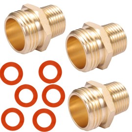 Brass Pipe to Hose Fitting,1/2 NPT male X 3/4 Hose Thread male,Garden Hose Fitting to Pipe Fittings Connector Adapter 3pcs with Extra Rubber Washer 6pcs (1/2NPT to 3/4GHT male)