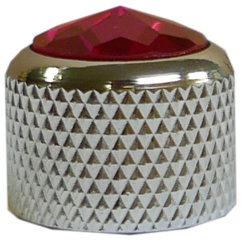 Q-Parts Dome Guitar Knob, Chrome with Pink Crystal Inlay