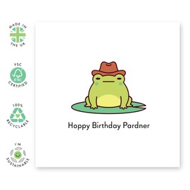 Cowboy Frog Birthday Card - 'Hoppy Birthday Pardner Froggo' - Gifts for Partners, Friends, Colleagues, Coworker, BFF - Yeehaw - Comes with Fun Stickers