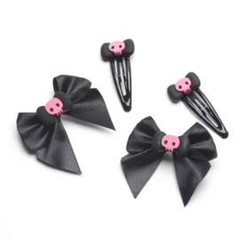 HUANIZI 4pcs/set Punk Skull Hair Clip Bowknot Cute Style Charm Hair Clip Aesthetic Hair Accessory