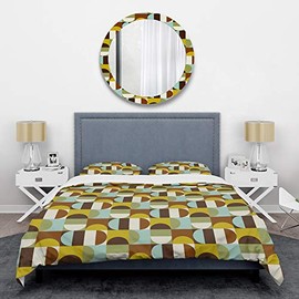 DesignQ Retro Polka Dots I Mid-Century Modern Duvet Cover Set, Brown Duvet Cover Set King, 0 Bedding Set of 3 Pieces, All Season Mid-Century Modern Bedding Sets King