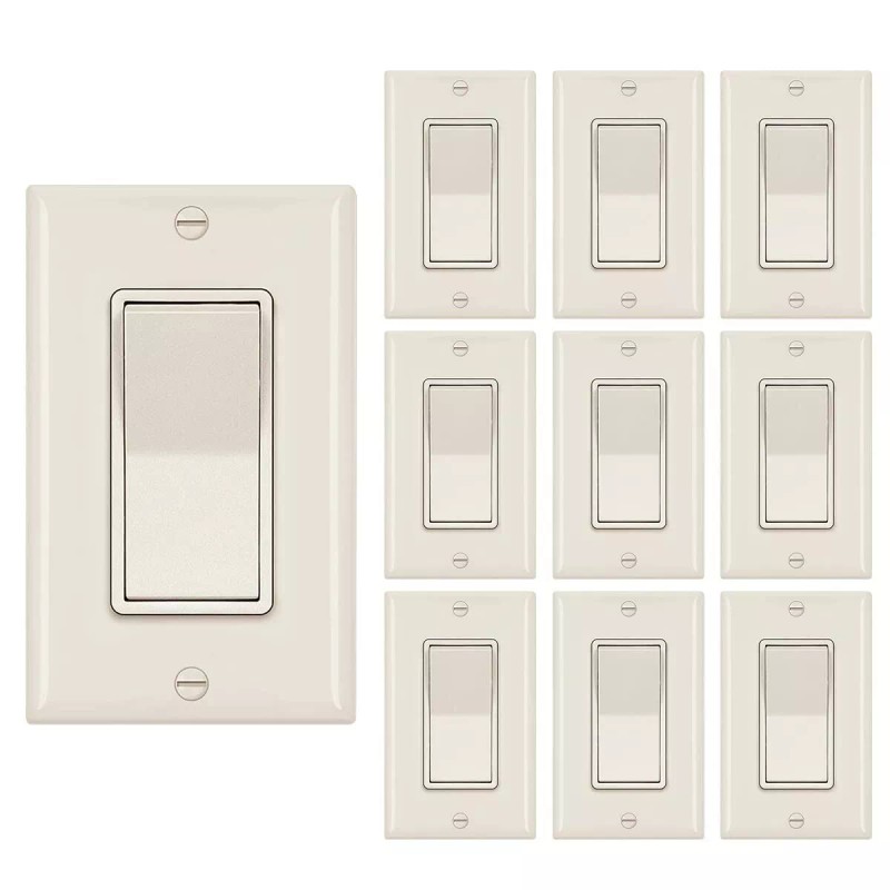 Smart-us 10 Pack Decora Light Switch,Ivory, Single Pole Paddle Rocker,15A