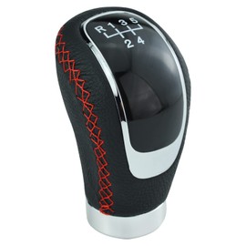 Temzzer 5 Speed Gear Shift Lever Knob PU Leather Shifter Stick Handle for Most Manual Automotive Vehicles (Red Stitches)