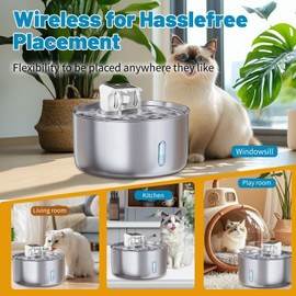 Wireless Dog Water Fountain - Dog Water Bowl Dispenser, 7L/236oz Large Capacity Stainless Steel Cat Fountain with Motion Sensor, Auto Water Dispenser for Multi-Pet Home (Circle+5 Filters+5 Sponges)