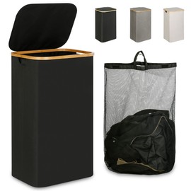 IEGrow Laundry Hamper with Lid, 110L Laundry Basket with Bag,Black