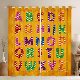Manfei - Cortinas de ventana con 26 letras para niños, coloridas cortinas de ventana del alfabeto para decoración de habitación de niños y niñas, tratamientos de ventana del alfabeto inglés, juego de