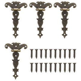 Guador Antique Hinges Door Hinge Cabinet Hinges Furniture Hinges Metal Hinges Iron Hinges 4pcs Retro Mini Hinge with 20 Screws Hinges Connector Door Hinge 112 x 69 mm