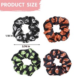 Soccer Basketball Hair Scrunchies for Girls Football Hair Ties Elastic Tennis Ball Ponytail Holders for Women Sports Hair Accessories for Women Players Black Rugby Scrunchie for Team Members 4Pcs