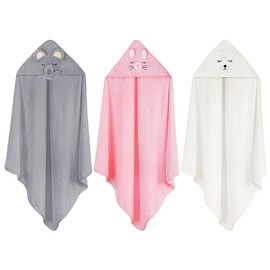 Aolso Hooded Baby Towel,3 PCs Baby Bath Towels with Hood,80x80cm Soft and Absorbent Hooded Towels for Kids Newborn and Infant, (White/Gray/Pink)