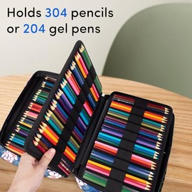YOUSHARES Estuche para lápices de colores de 300 ranuras - Organizador de estuche para bolígrafos con envoltorio práctico y cremallera, soporte multic