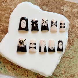 NAIL ANGEL 10PCS/SET Glamorous Handmade Press On Nails Leopard Prints Butterfly Rhinestones French Style Duck Nails Party Nails Duckbill Artifical Tips ZJ18/19/20 (ZJ18, M)