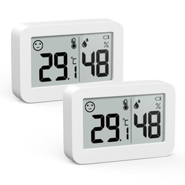 VOCOO Mini Indoor Hygrometer, Indoor Thermometer, Digital Thermometer, Hygrometer with LCD Screen, Comfortable Icon Large Numbers for Baby Room, Cellar, Greenhouse, Reptile House(℉/℃), Pack of 2