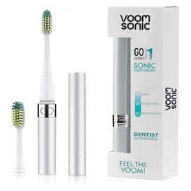 Voom Sonic Go 1 Series Travel Electric Toothbrush, Travel Toothbrushes - Battery Operated Toothbrush for Adults and Kids, Dentist Recommended Toothbrush, Portable with 2 Minute Timer (Silver)