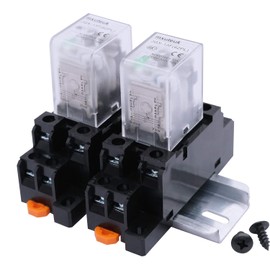 mxuteuk 2pcs JQX-13FL DC 12V Coil 8 Pin 10A DPDT LED Indicator Electromagnetic Power Relay, with Base, with DIN Rail Slotted Aluminum