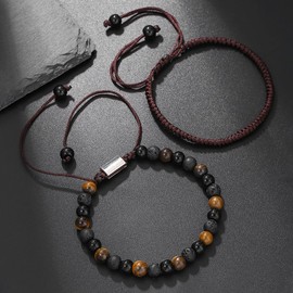 RINTOLER Adjustable 𝗚𝗶𝗳𝘁𝘀 𝗳𝗼𝗿 𝗠𝗲𝗻 To My Man Bracelet - 8mm Crown King Charm Bracelet for Men Women Black Matte Onyx Stone Beads, 7.5" (E)