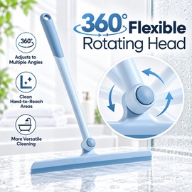 360° Rotating Shower Squeegee for Glass Doors & Mirrors – Handheld Water Wiper with Silicone Holder for Easy Bathroom Cleaning