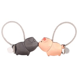KLU Pair Keychains Couple Matching Keyring Keys Cute Animal Black Pink Gold Set of 2, Metal