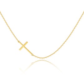 Poxtex 14K Gold Plated Sideways Cross Necklace for Womens Gifts Accessories Jewelry
