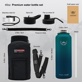 NATURE PIONEOR Insulated Water Bottles with Straw - 40oz Stainless Steel Vacuum Bottle with Holder/Carrier/Sleeve - Reusable 18/8 Food Grade 40 oz Water Jug