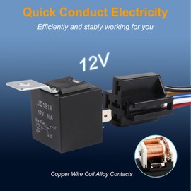 DIANN 5pcs Car Relay with Harness 12V 40A 5 Pin SPST Harness Sockets with Color-Labeled Wires for Automotive Truck Van Motorcycle Boat