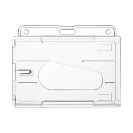 ID Card Holder Hard Card Holder Employee ID Holder Horizontal with Finger Hole for Easy Access Clear 2pcs
