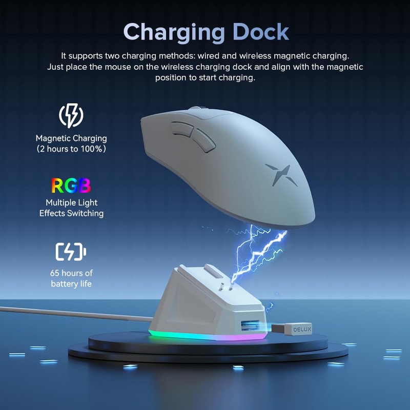 DELUX M900PRO Wireless Gaming Mouse, 63g Lightweight Ergonomic Design, 8000Hz