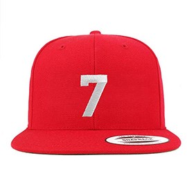 Trendy Apparel Shop Number 7 White Thread Embroidered Flat Bill Snapback Baseball Cap - Red