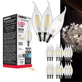 Satco 5.5CA10/LED/930/CL/120V/E12 - Part Number S21305-5.5 Watt LED Candelabra Bulb with Clear Finish, 90 CRI, 3000K Soft White, 120 Volt (24 Pack)