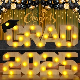 Graduation Decorations 2025,Wooden Marquee Light Up Letters 'Grad 2025', Class of 2025 Graduation Sign for Preschool Kindergarten High School College Table Wall Graduation Party Decorations Supplies