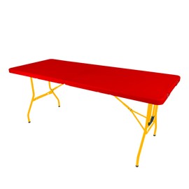 6Ft Rolling Folding Table with Built-in Wheels, Durable Plastic, Team Colors, Easy to Carry, Perfect for Camping, Picnic, Tailgating, Party, Indoor/Outdoor Use (Single Table, Yellow & Red)