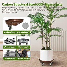 Plant Saucer 13" Rolling Plant Caddy Rolling Plant Stand with Wheels – Heavy Duty Metal, Locking, Sturdy, Rust-Resistant Finish, and Easy to Move, 350 lb Capacity, 2 Pack