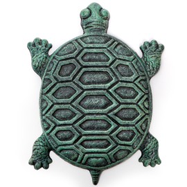 Lawei Cast Iron Turtle Stepping Stone, Sturdy Metal Stepping Mat for Front Door, Garden, Lawn and Yard, Verdigris Tortoise Decorative Stone Path Paver for Outdoor Walkway, 12.5 x9.4 Inch