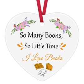 Book Lover Gifts Ceramic Ornament Keepsake Sign Heart Decor Gift for Reading Lovers Writer Reader Teacher Librarian Bookworm Gifts Birthday Christmas Ornament for Book Lover