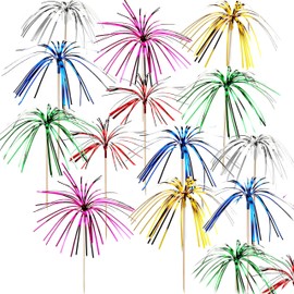 100PCS Firework-Shaped Decorative Bamboo Skewers – 18cm Cocktail Picks with Sparkling Firework Design for Appetizers, Desserts, Drinks, Party Supplies, Pack of 100