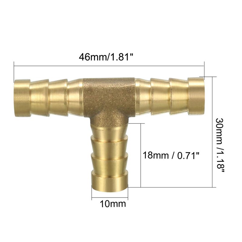 sourcing map 3/8" 10mm Brass Barb Hose Fitting Tee T