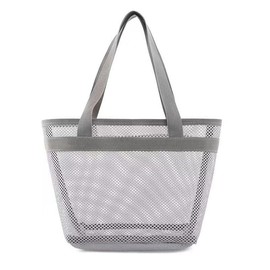 Beach Mesh Tote Bag, Waterproof Sandproof Mesh Swim Pool Bag Large Foldable Travel Zipper Casual Tote Bag (Grey)