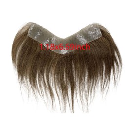 Teraman Men Forehead Hairline Toupee Real Human Hair Skin PU Man Hairpieces Hair Topper for Receding Natural Hairline Replacement System (#7 color, 1.18x6.69 Inch)