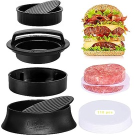 Claspme Burger Press with 70 Wax Paper Sheets - 3 in 1 Nonstick Hamburger Patty Maker for Perfect Round & Delicious Stuffed Burgers