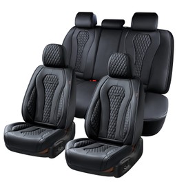 Coverado Leather Seat Covers Full Set, 5 Seats Universal Seat Covers for Cars, Waterproof Luxury Leatherette Seat Cushions, Front and Rear Seat Protectors, Black Auto Seat Covers Fit for Most Vehicles