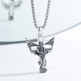 XIXLES Saint Gabriel Necklace 925 Sterling Silver Archangel St Gabriel Amulet Pendant Necklace,Saint Gabriel Statue Necklaces Jewelry for Men with 22 in Chain