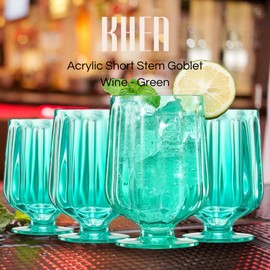 Unbreakable Elegant Acrylic Goblet Wine & Cocktail Glasses | 15 oz Set of 4 | European Style 100% Tritan Shatterproof BPA-free Reusable Plastic Glassware, Dishwasher-Safe - Indoor & Outdoor (Green)