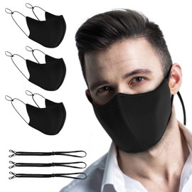 TUFF Face Mask Adult Large Size 3 Pack- C Shaped Design Making Breathing Easier and Comfortable on Skin - Includes Lanyard and Nose bridge -USA Made (Extra Large Size BLACK 3 Pack)