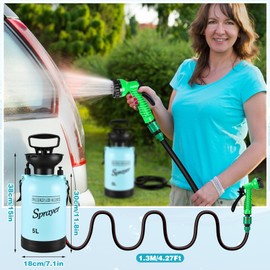 Vevitts Portable Pressure Sprayer Shower 5L for Camping with 7 Spray Modes, Hand Press Camping Shower with Hose and Shower Head, Pressure Rinse Kits for Hiking Traveling Garden Pet Shower Blue