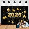 OERJU Happy New Year Backdrop 2025 Black and Gold Snowflake