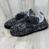 Pretty You London Women's Black Tweed Woven Slippers w/ Bow
