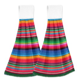 Boccsty Mexican Serape Hanging Kitchen Towels 2 Pieces Blanket Stripes Rainbow Dish Tie Towels Hand Towel Tea Bar Towels for Bathroom Farmhouse Housewarming Tabletop Home