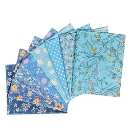 18" x 22" Fat Quarters Quilting Cotton Fabric Bundles for Sewing, 8 PCS Blue Floral