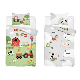 Farm Farmyard Animals Tractor Children's Bamboo Baby Cot Bed Baby Bed Cot Bedding Set (90x120cm red)