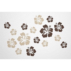 WANDfee Wall Tattoo Hibiscus Flowers Hibiscus Flowers Choice of Colour Wall Sticker Tile Stickers Dark Brown Beige