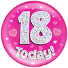 OAKTREE UK 633193 6" Jumbo Badge 18 Today Pink Holographic